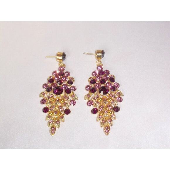 Purple necklace set, purple rhinestone set statement bridal wedding necklace, - Picture 6 of 7